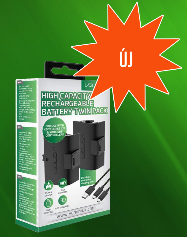 Venom VS2883 Xbox Series S & X / Xbox One 1100mAh akkucsomag (2 db) + 3 méter töltőkábel Fekete 